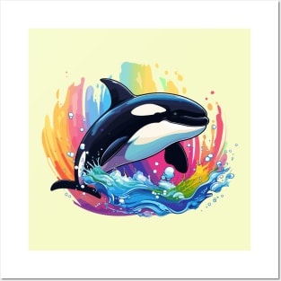 happy orca whale cartoon, kids design Posters and Art